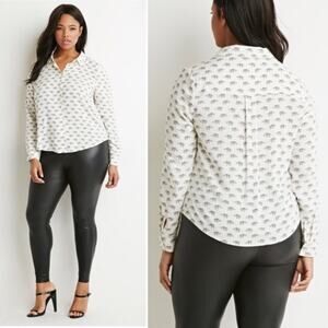 Forever 21 Elephant Print Button Down Shirt Sz XL